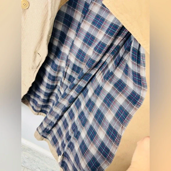 Free People We The Free RuggedDouble Breasted Plaid Linned Tan Trench Coat